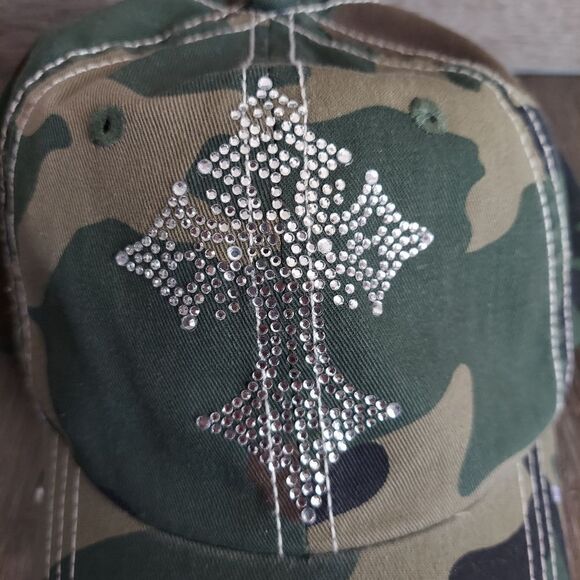 Bling Cross Camo Baseball Cap Strapback Hat OSFA - Picture 7 of 8